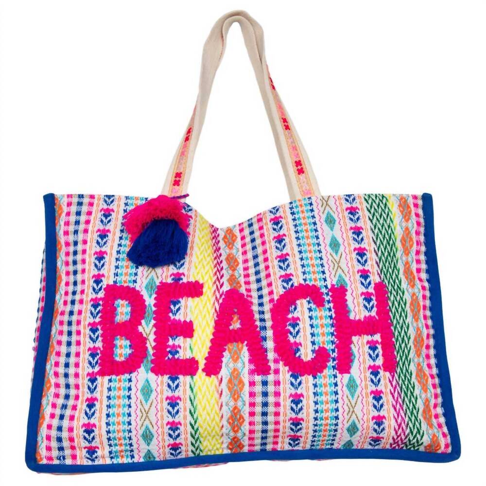 NEW KATYDID women's beach tasseled oversized tote bag in multicolored